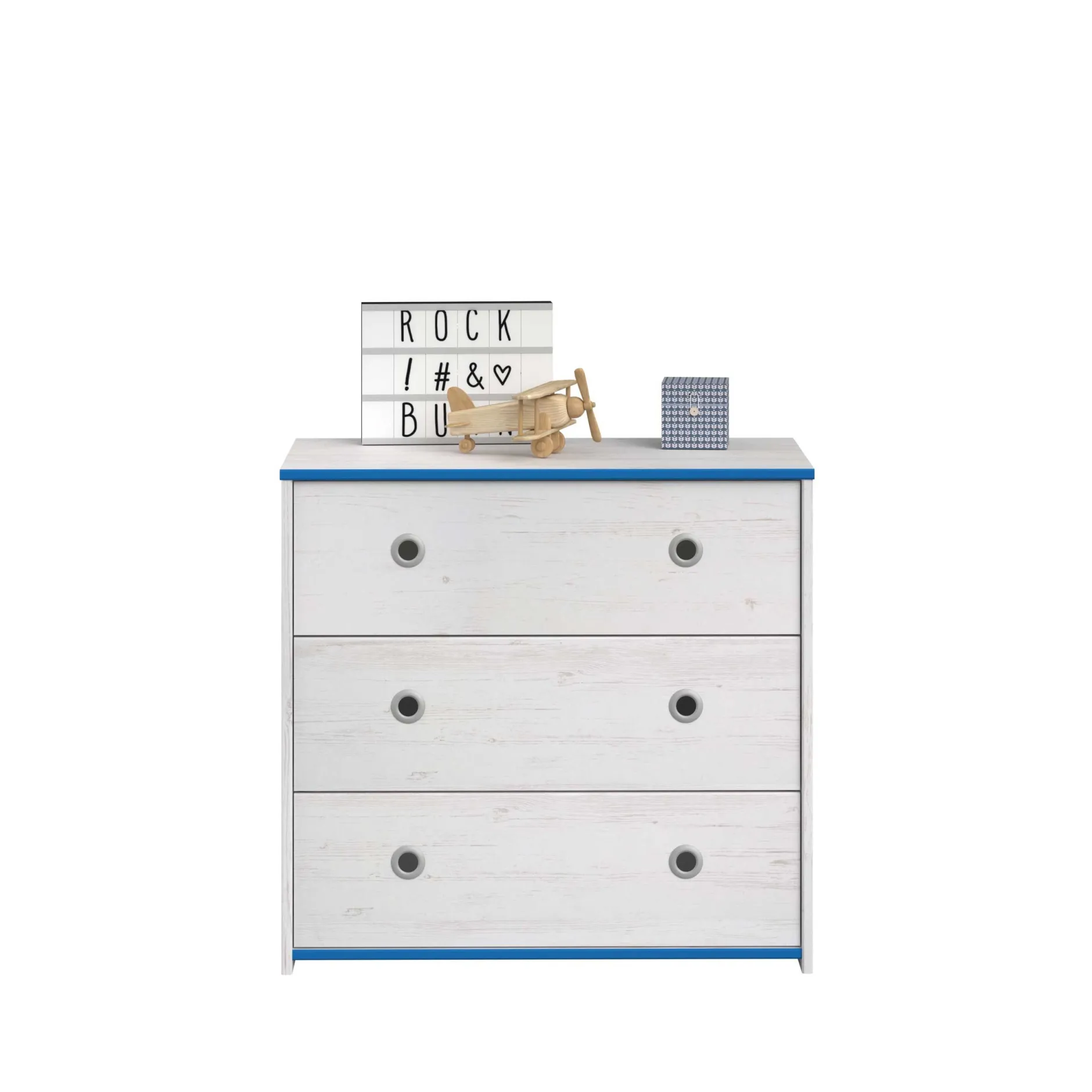 Kommode Smoozy 79cm mit 3 Schubladen - weiß/rosa oder weiß/blau