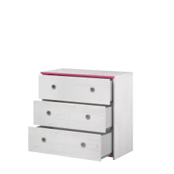 Kommode Smoozy 79cm mit 3 Schubladen - weiß/rosa oder weiß/blau