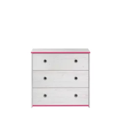 Kommode Smoozy 79cm mit 3 Schubladen - weiß/rosa oder weiß/blau