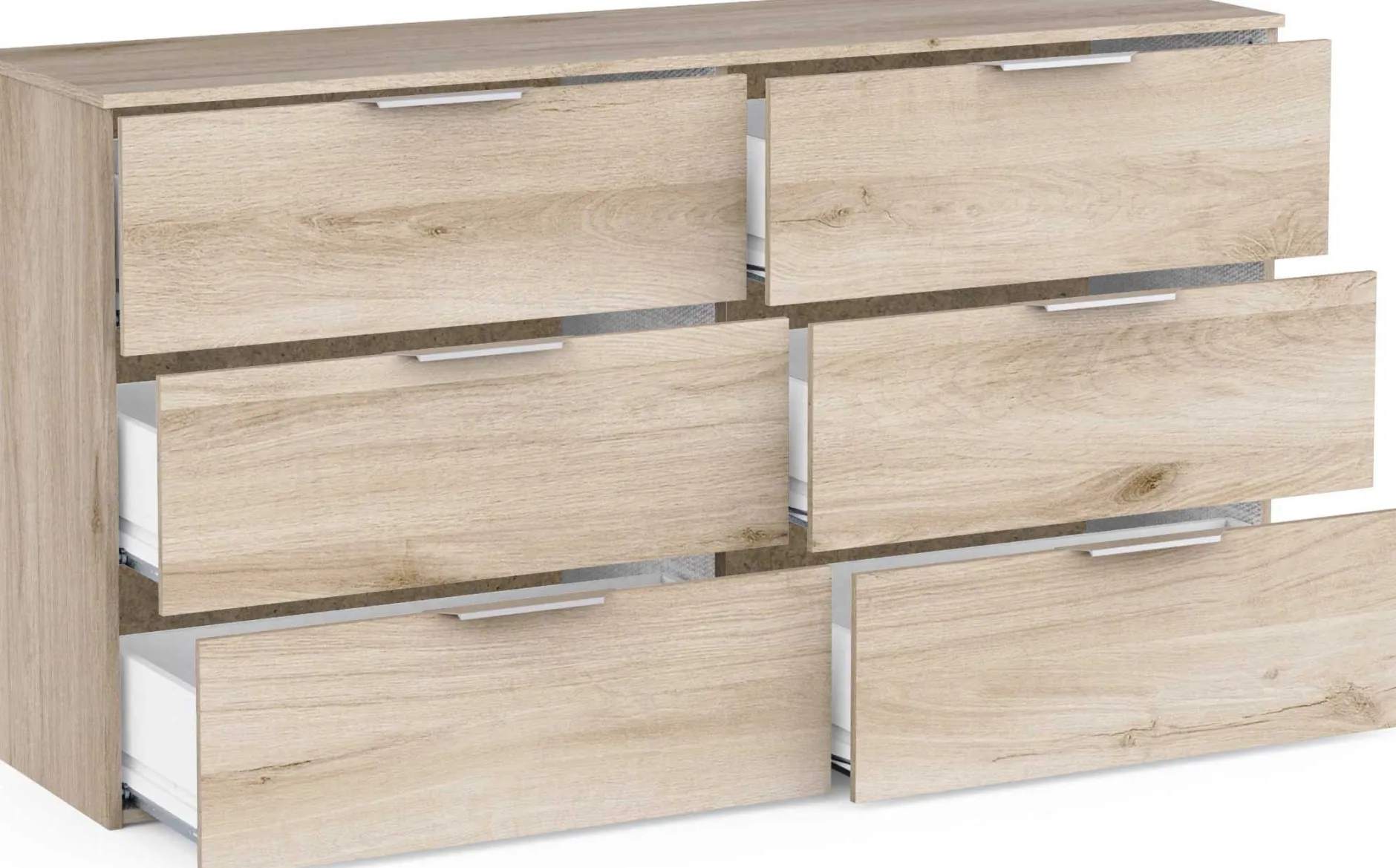 Kommode Spectre - 151x41x81cm - 6 Schubladen - Eiche Dekor