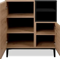 Kommode Ted 80cm 2 Türen - Eiche/schwarz
