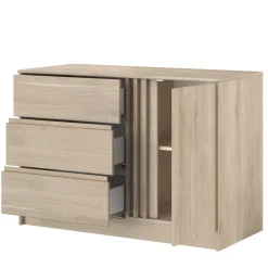 Kommode Tokio 77 cm-3 Schubladen, 1 Drehtür Eiche Dekor