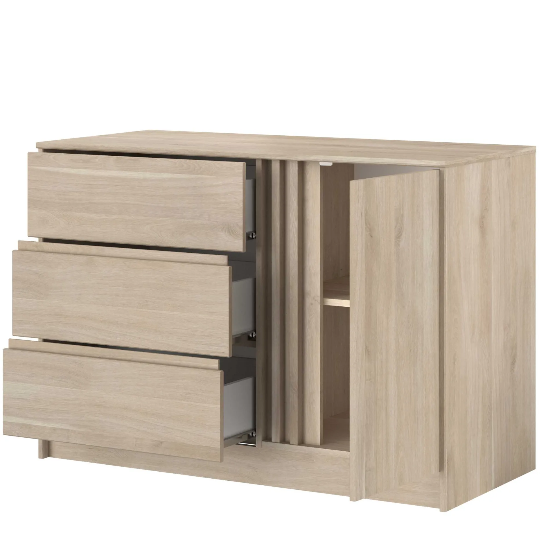 Kommode Tokio 77 cm-3 Schubladen, 1 Drehtür Eiche Dekor