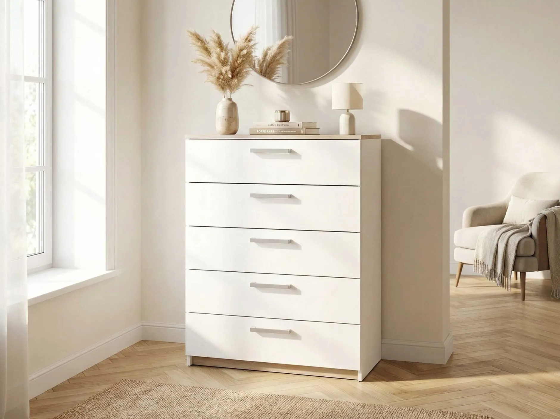 Kommode Watson - 80x41x102cm - 5 Schubladen - weiß