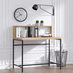 Kreative Home Office Schreibtisch mit Regalen | Eiche Schwarz