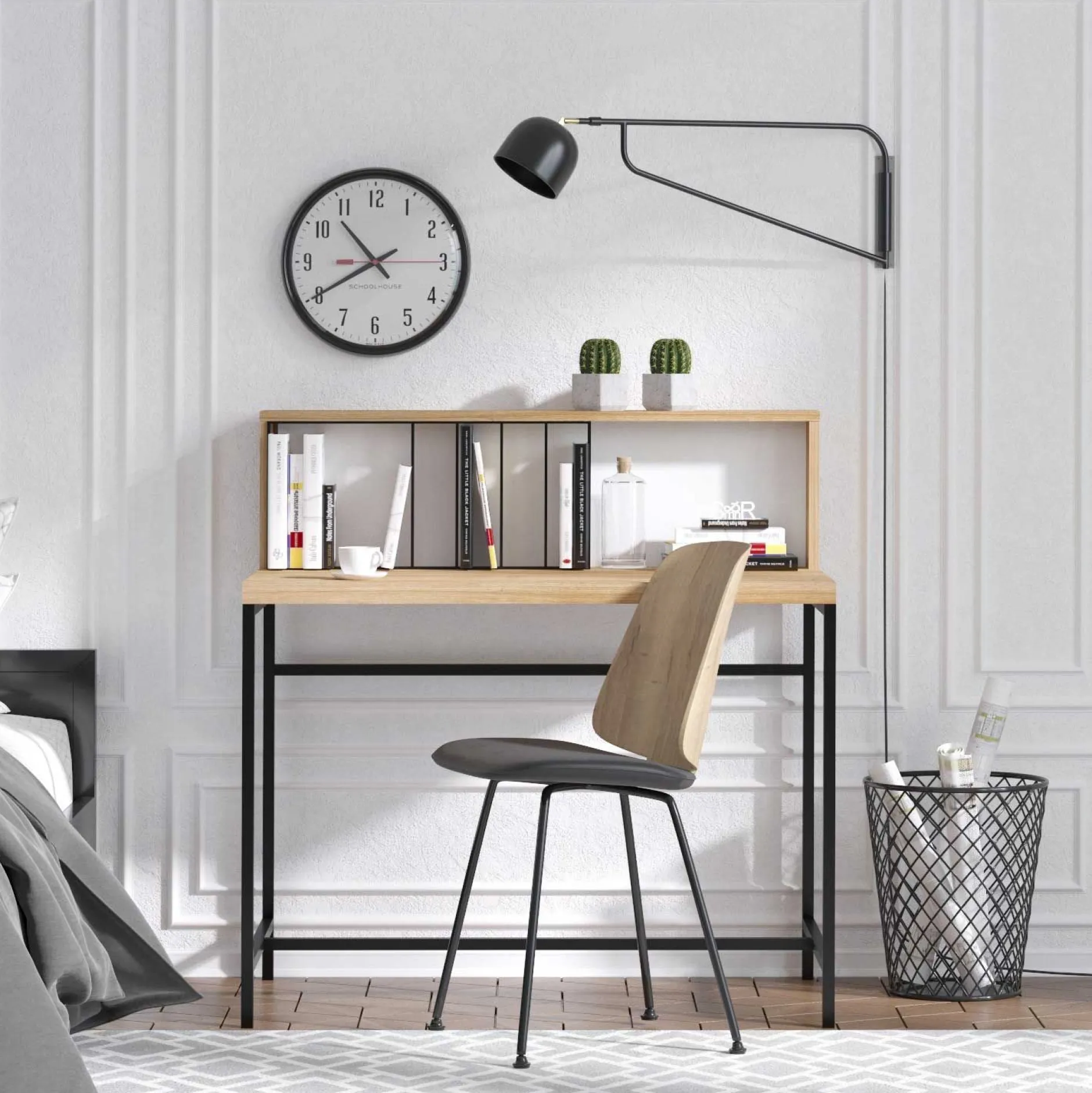Kreative Home Office Schreibtisch mit Regalen | Eiche Schwarz