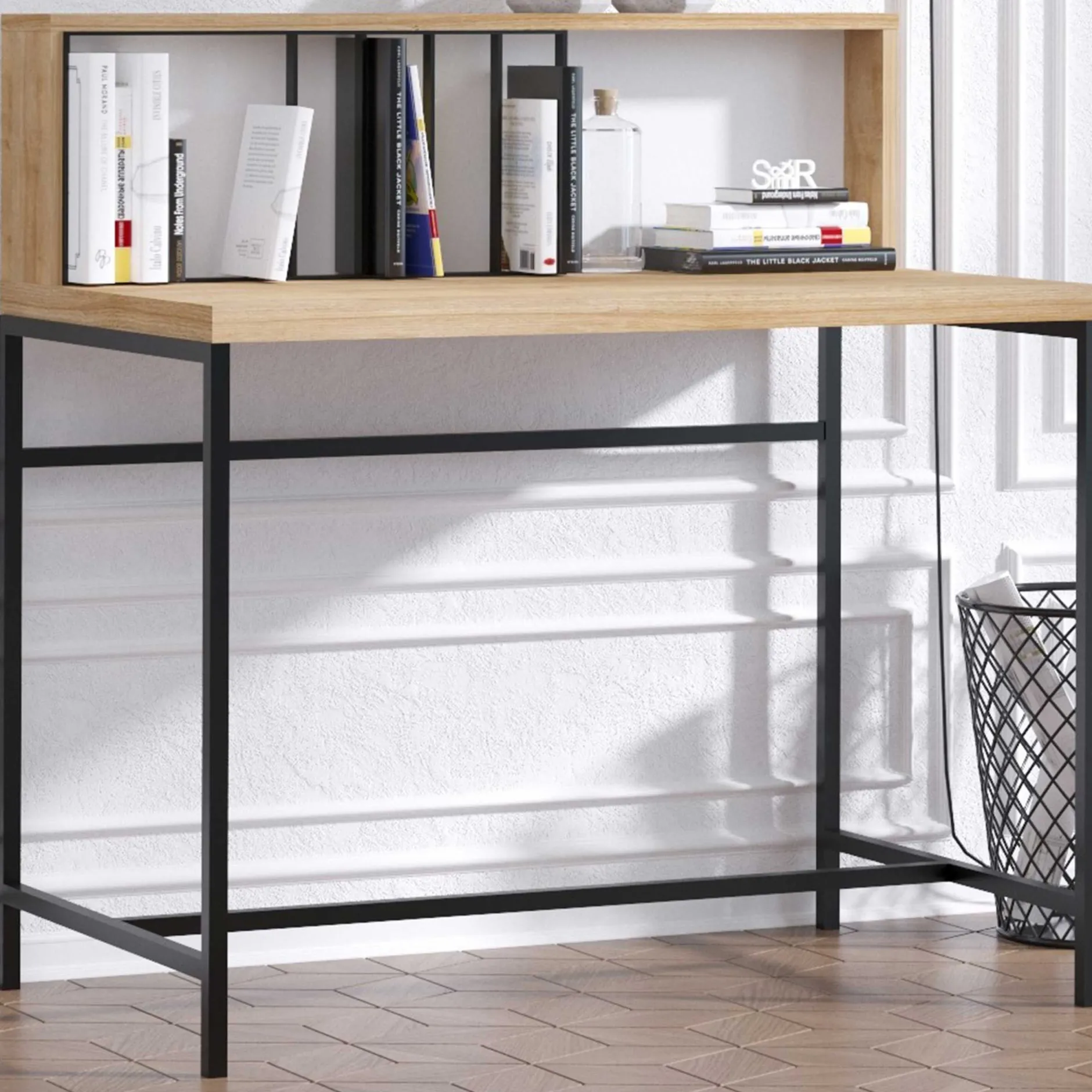 Kreative Home Office Schreibtisch mit Regalen | Eiche Schwarz
