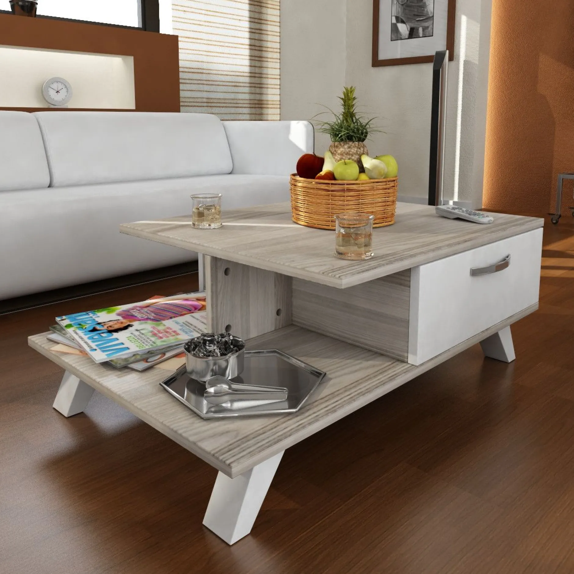 Kunst-Couchtisch aus Holz | 100% Melamin | 18mm Dicke | Weiß Cordoba