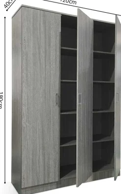 Lagerschrank Ray 120cm mit 3 Türen und 4 Einlegeböden - Eiche grau