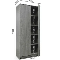 Lagerschrank Ray 80cm mit 2 Türen und 4 Einlegeböden - Eiche grau