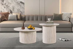 Lagos" 80 cm Runder Couchtisch Travertin Beige | Struktur MDF matt, Platte MDF 25 mm mit 3D-Papier | 38 x 80 x 80 cm