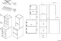 Laundry Aufbewahrungsschrank - 47x66x184cm - 3 Türen - Eiche Dekor/Weiß
