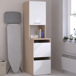 Laundry Aufbewahrungsschrank - 47x66x184cm - 3 Türen - Eiche Dekor/Weiß