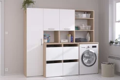 Laundry Aufbewahrungsschrank - 92x66x184cm - 4 Türen - Eiche Dekor/Weiß