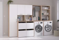 Laundry Aufbewahrungsschrank - 92x66x184cm - 4 Türen - Eiche Dekor/Weiß