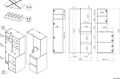 Laundry Aufbewahrungsschrank - 92x66x184cm - 4 Türen - Eiche Dekor/Weiß