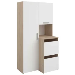 Laundry Aufbewahrungsschrank - 92x66x184cm - 4 Türen - Eiche Dekor/Weiß