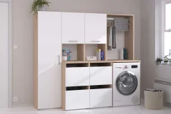 Laundry Aufbewahrungsschrank - 92x66x184cm - 4 Türen - Eiche Dekor/Weiß