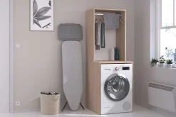 Laundry Waschmaschinenschrank - 65x60x184cm - mit Kleiderstange - Eiche Dekor