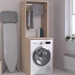 Laundry Waschmaschinenschrank - 65x60x184cm - mit Kleiderstange - Eiche Dekor