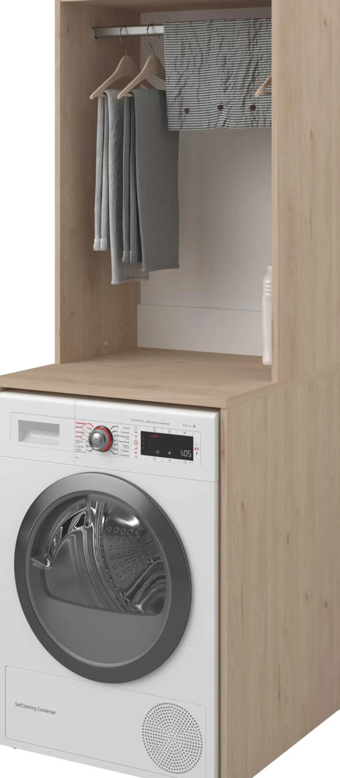 Laundry Waschmaschinenschrank - 65x60x184cm - mit Kleiderstange - Eiche Dekor