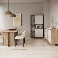 Leda Buffetschrank - 95x36x182cm - 2 Türen - weiß/Eiche Dekor