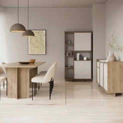 Leda Buffetschrank - 95x36x182cm - 2 Türen - weiß/Eiche Dekor