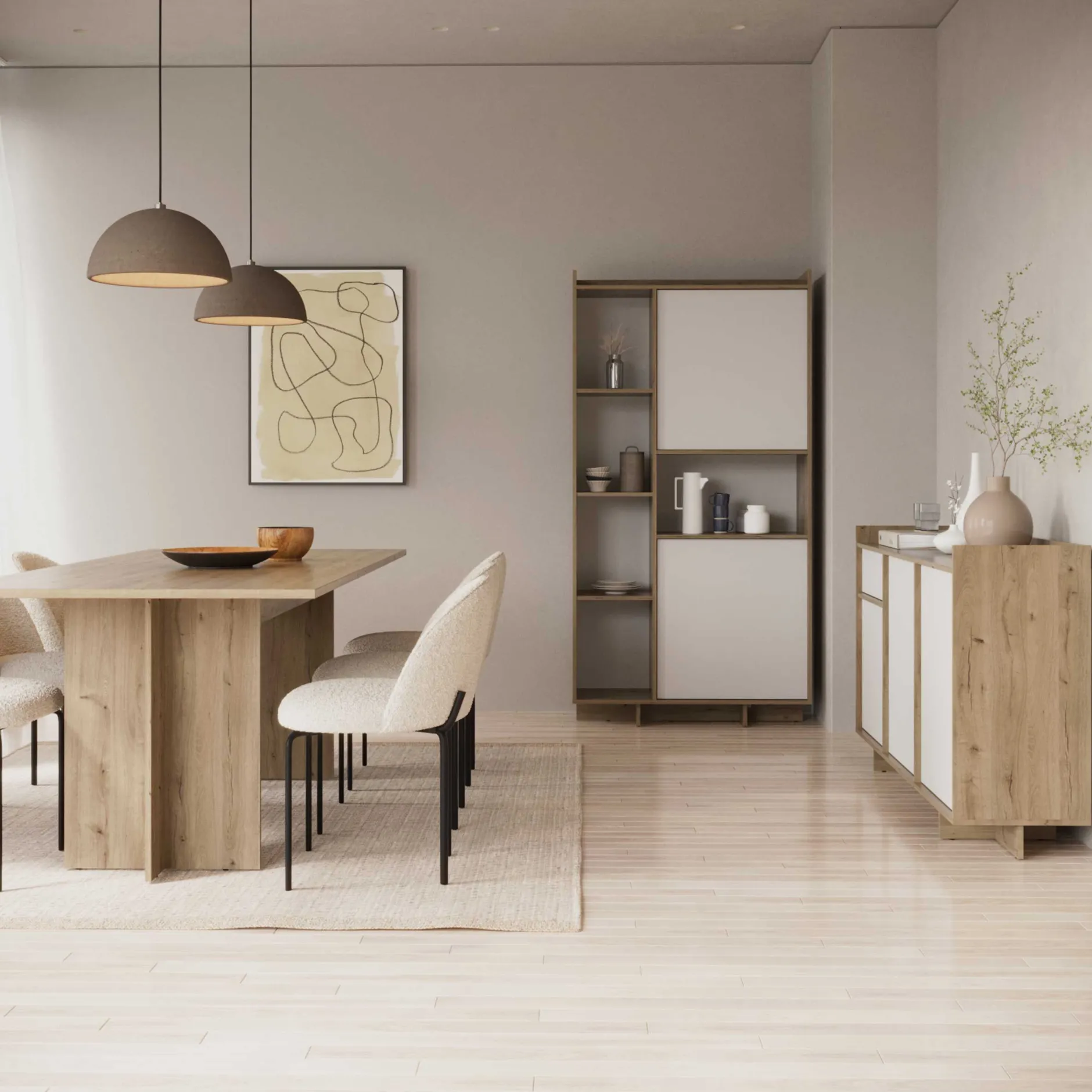 Leda Buffetschrank - 95x36x182cm - 2 Türen - weiß/Eiche Dekor