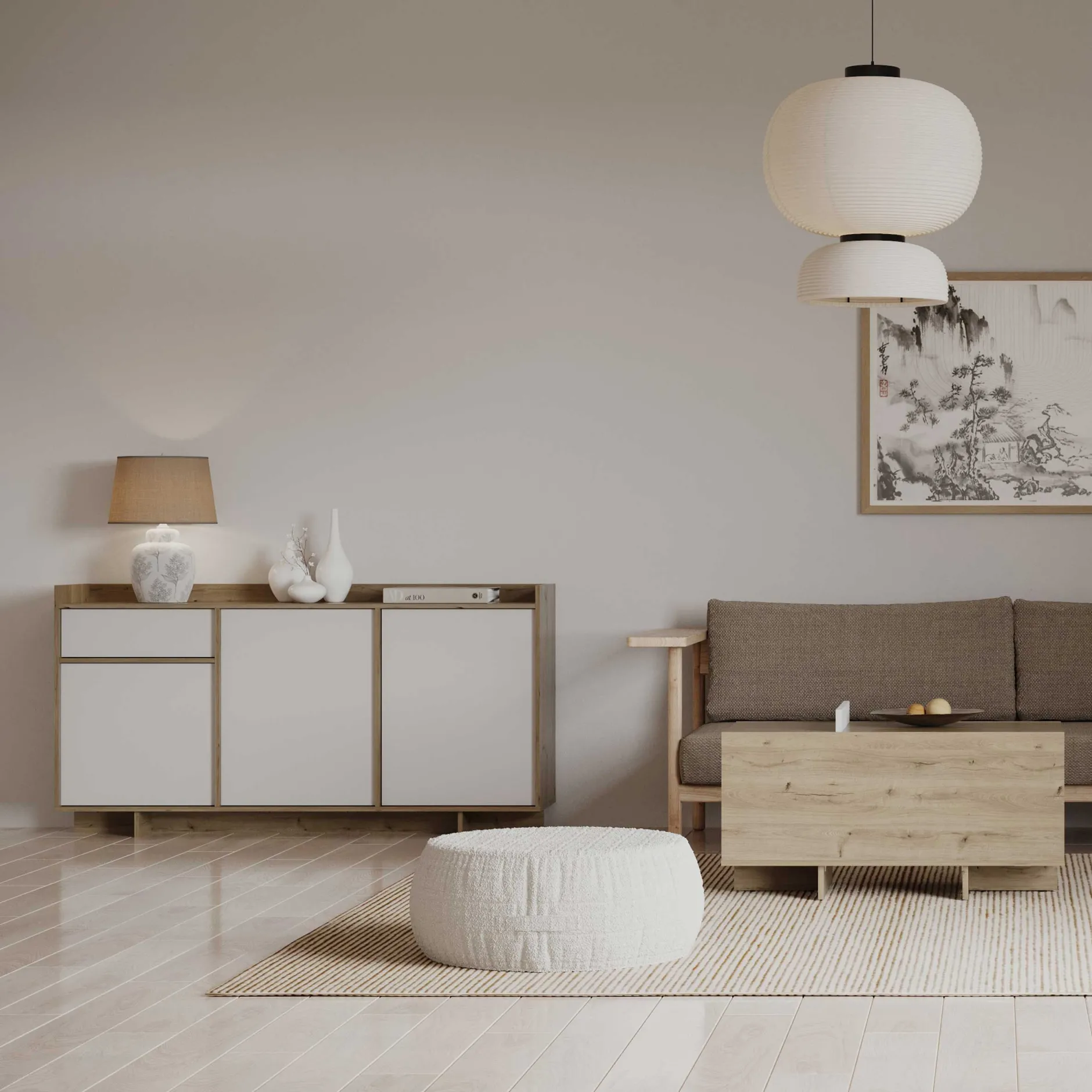 Leda Couchtisch - 48x91x50cm - mit Ablage - Eiche Dekor