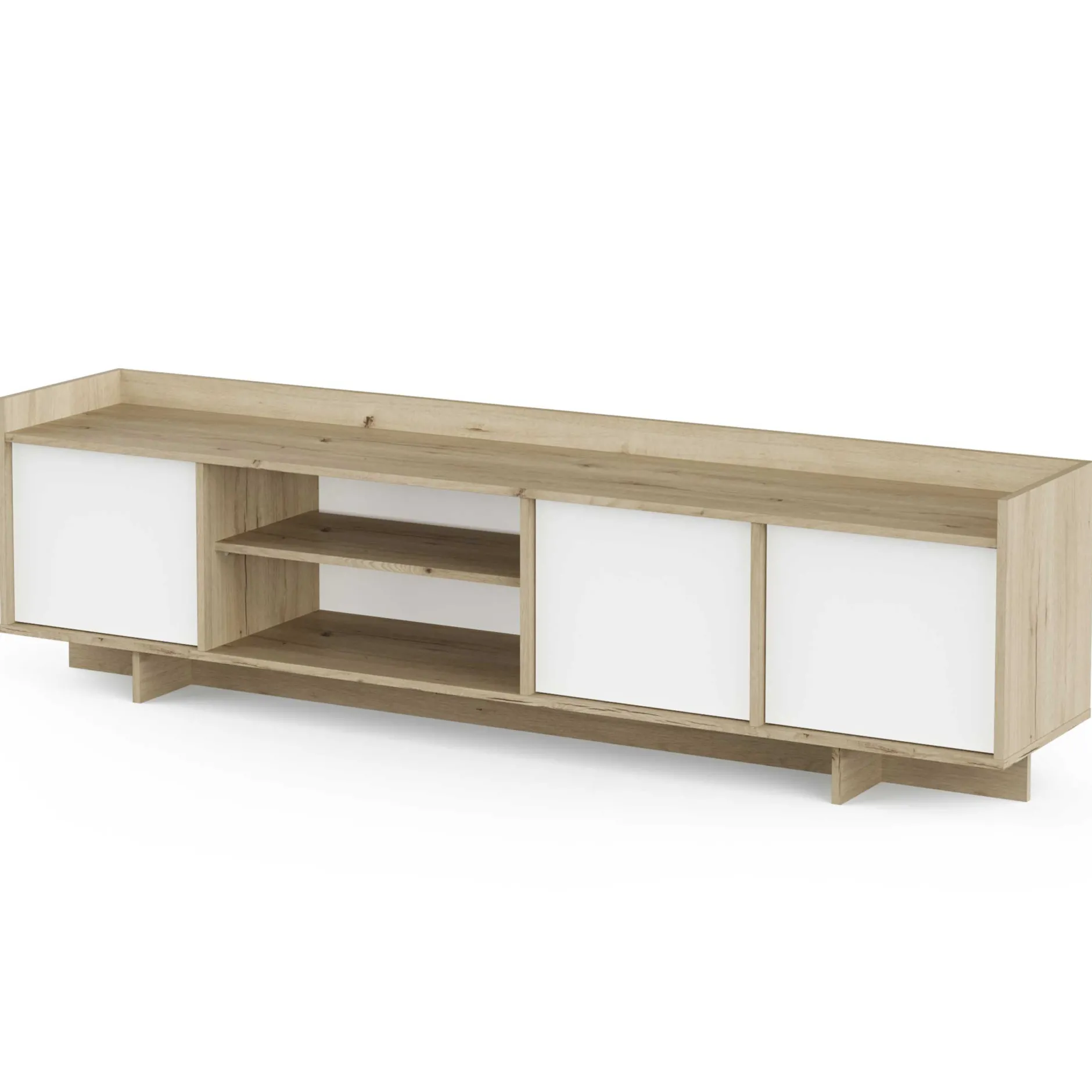Leda TV-Schrank - 183x36x50cm - 3 Türen - weiß/Eiche Dekor