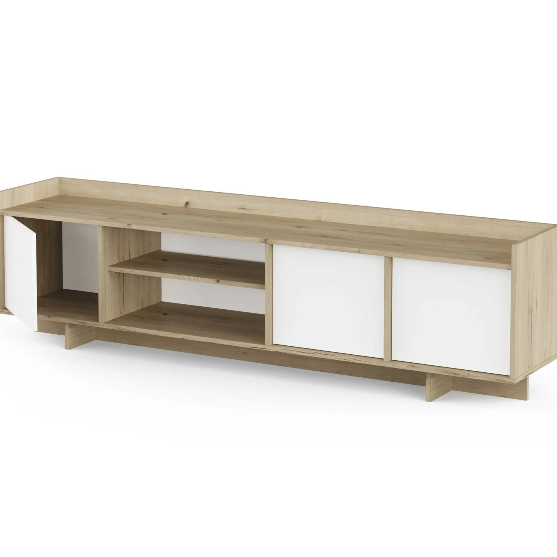 Leda TV-Schrank - 183x36x50cm - 3 Türen - weiß/Eiche Dekor