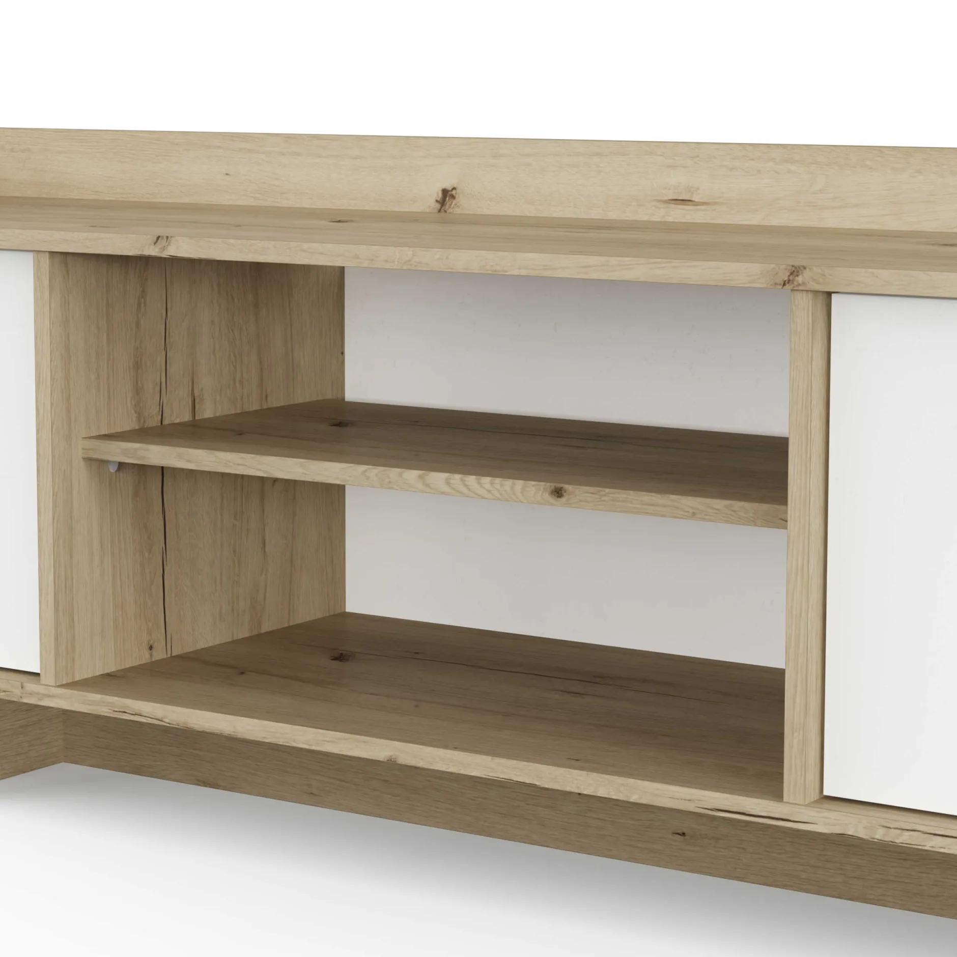 Leda TV-Schrank - 183x36x50cm - 3 Türen - weiß/Eiche Dekor