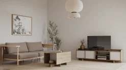 Leda TV-Schrank - 183x36x50cm - 3 Türen - weiß/Eiche Dekor