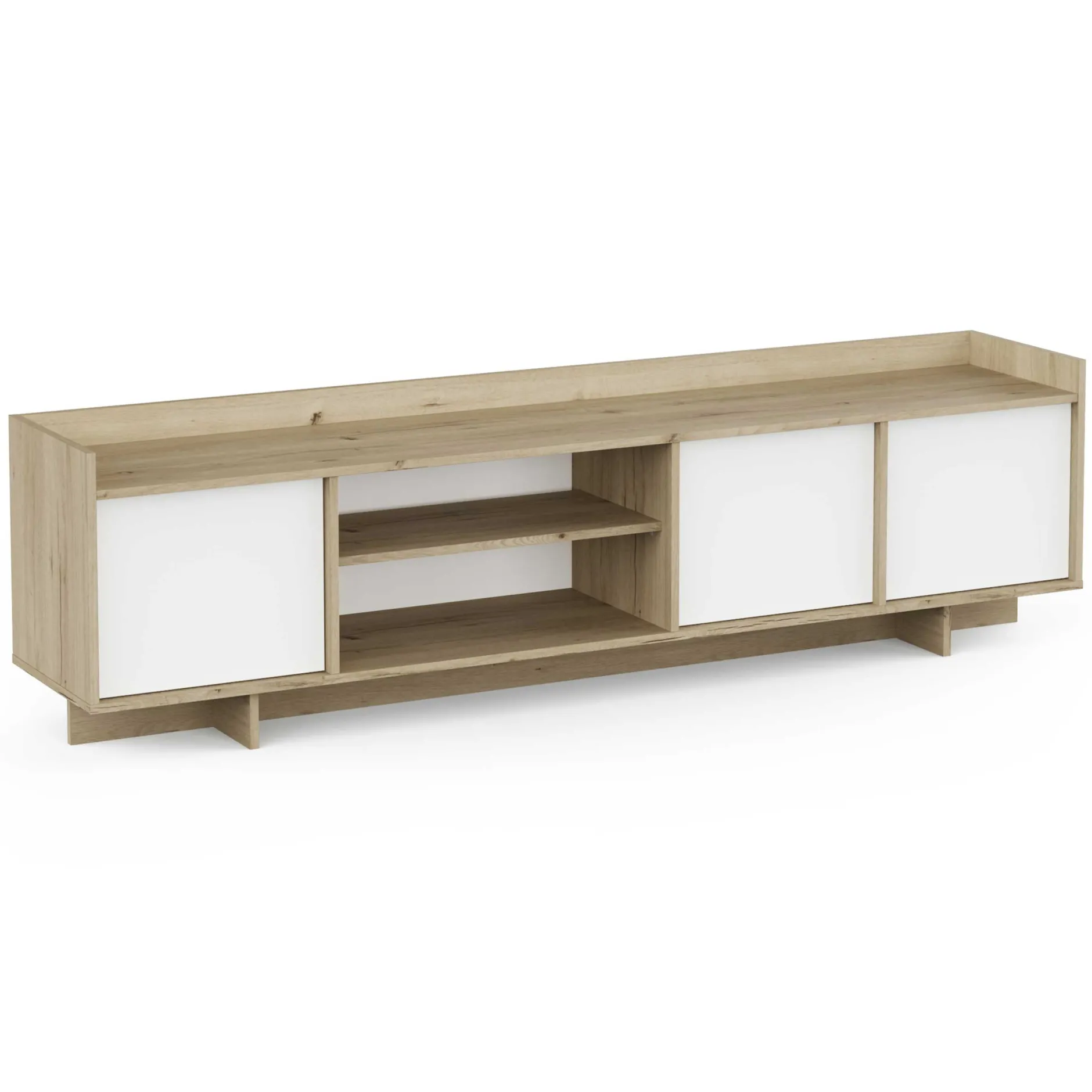 Leda TV-Schrank - 183x36x50cm - 3 Türen - weiß/Eiche Dekor