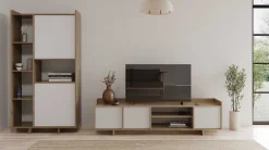 Leda TV-Schrank - 183x36x50cm - 3 Türen - weiß/Eiche Dekor