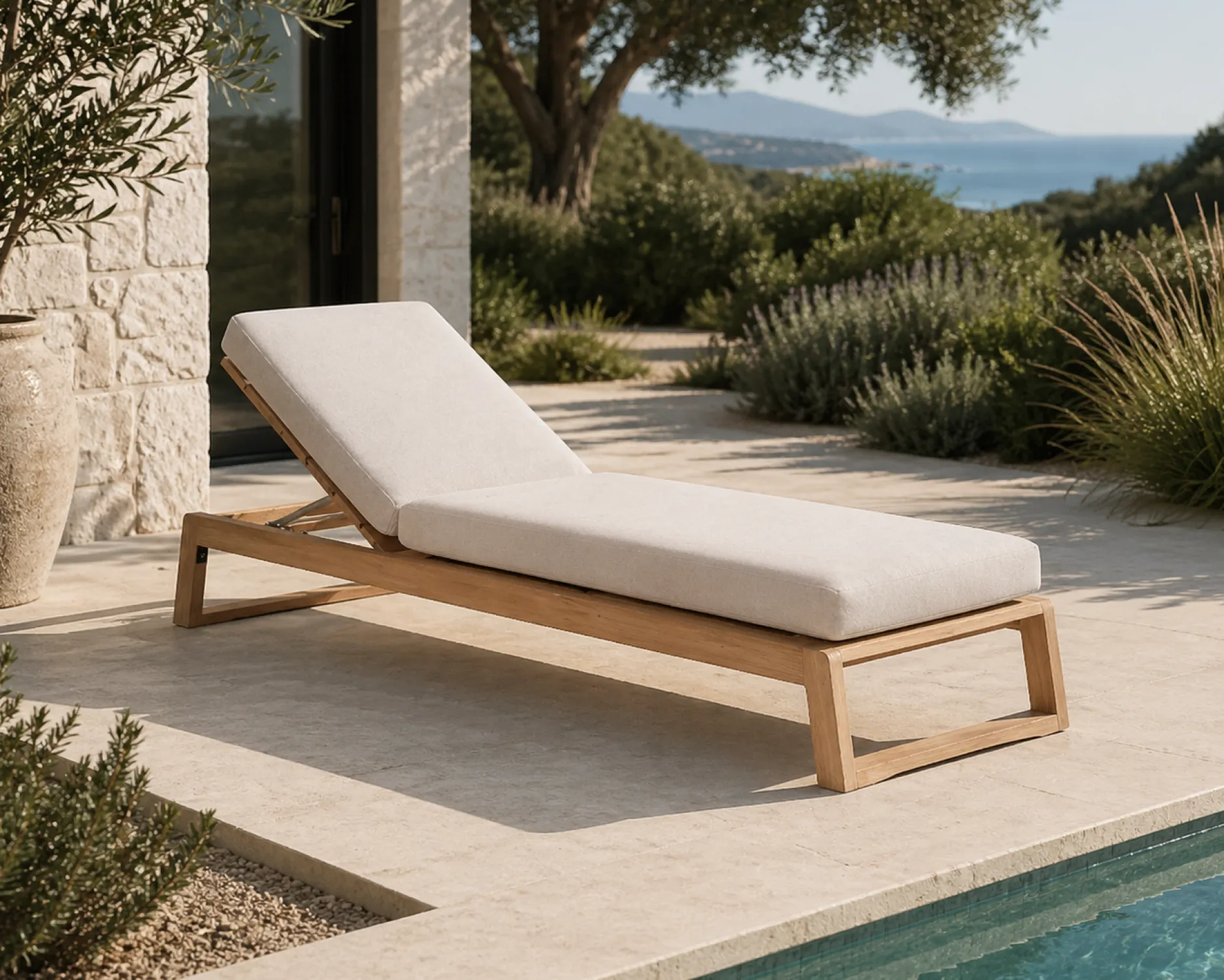 Liegestuhl Island Gescova - Massiv Teakholz - 208x72x43 cm - Grau