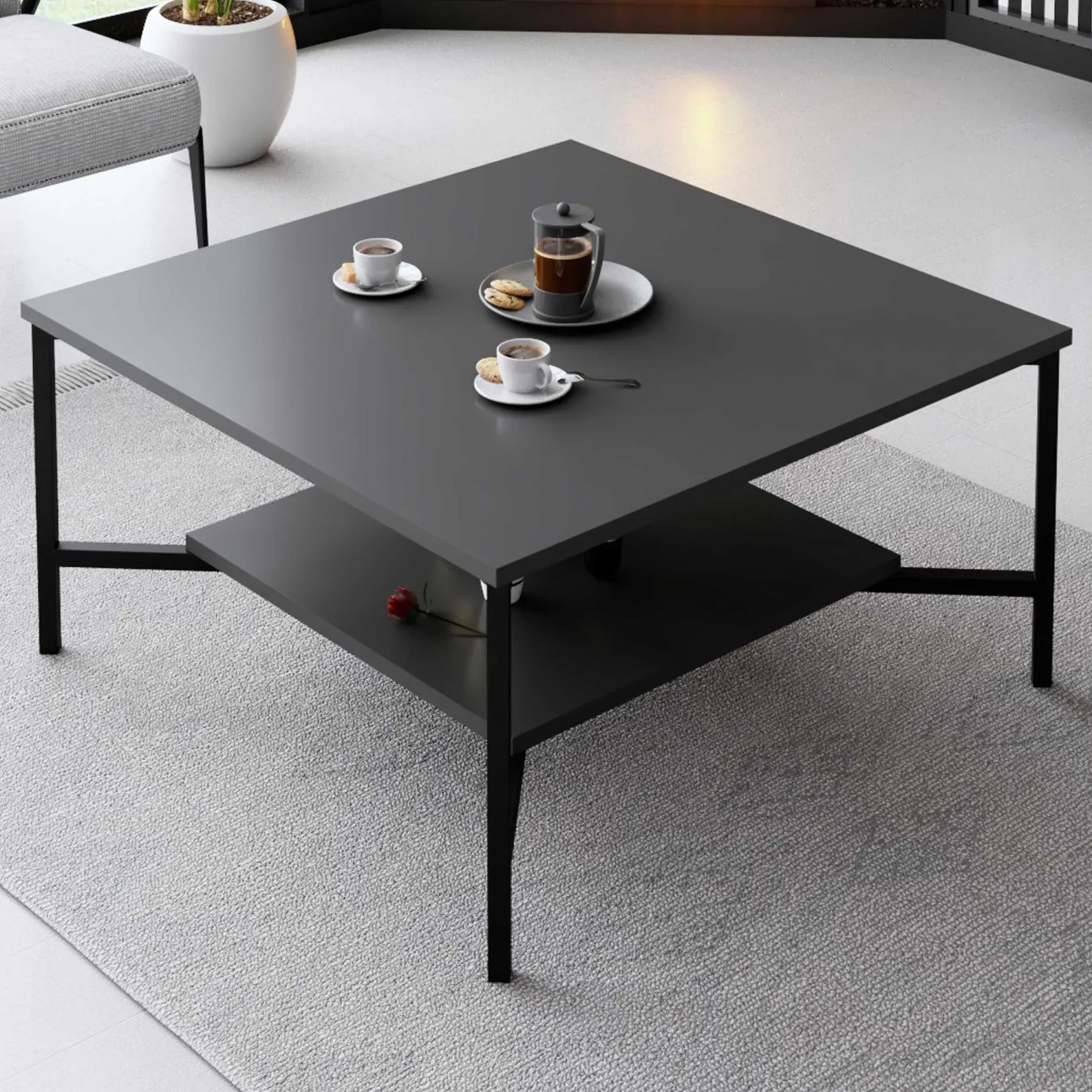 Line Couchtisch | 100 % MELAMIN | Anthrazit, Schwarz