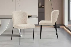 Lisa Bouclé beige Stuhl - Metallbeine, H 85 x B-L 50 x T-P 62 cm
