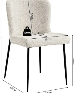 Lisa Bouclé Ecru Stuhl - Metallbeine, H 85 x B-L 50 x T-P 62 cm