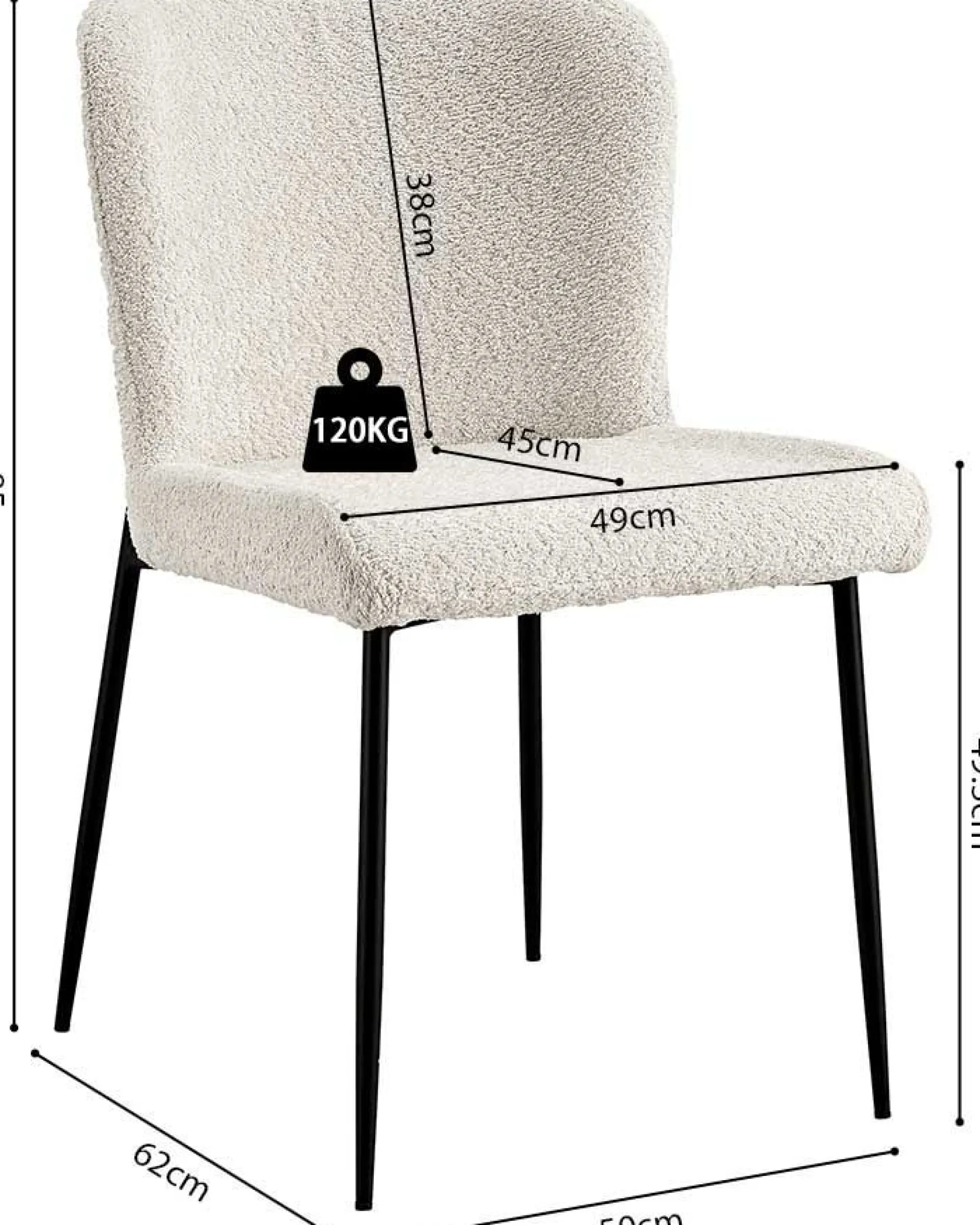 Lisa Bouclé Ecru Stuhl - Metallbeine, H 85 x B-L 50 x T-P 62 cm