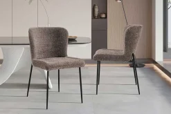 Lisa Bouclé Sandfarbener Stuhl - Metallbeine, H 85 x B-L 50 x T-P 62 cm