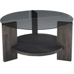 Locelso Couchtisch | 100% gehärtetes Glas | Gestell aus Kiefernholz | Anthrazit Dunkelbraun