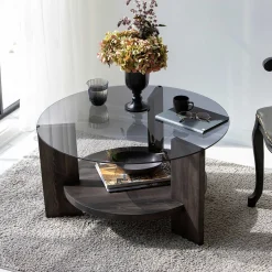 Locelso Couchtisch | 100% gehärtetes Glas | Gestell aus Kiefernholz | Anthrazit Dunkelbraun