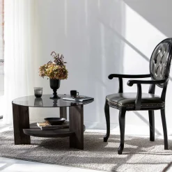 Locelso Couchtisch | 100% gehärtetes Glas | Gestell aus Kiefernholz | Anthrazit Dunkelbraun