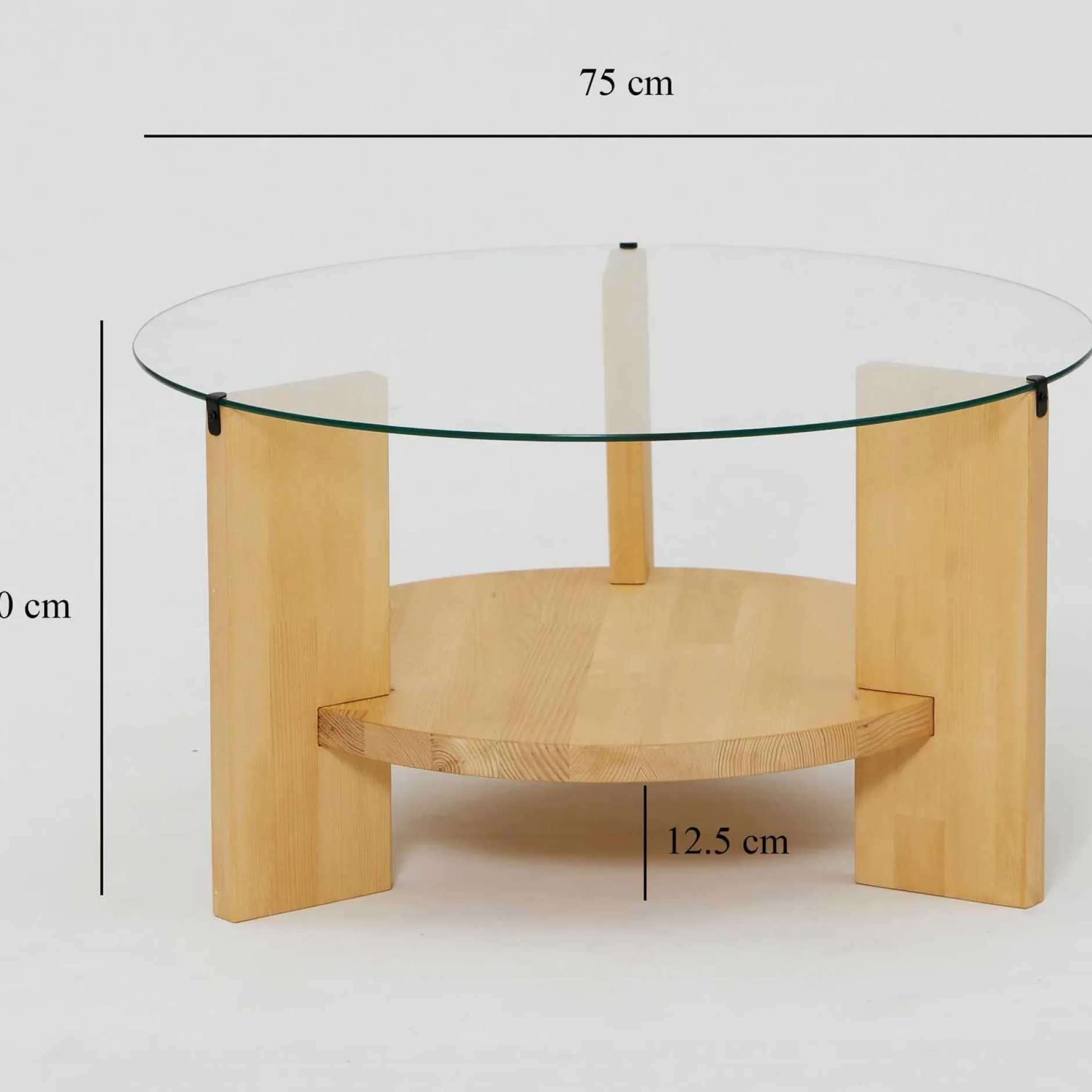 Locelso Couchtisch | 100% gehärtetes Glas | Gestell aus massiver Kiefer | Farbe Eiche