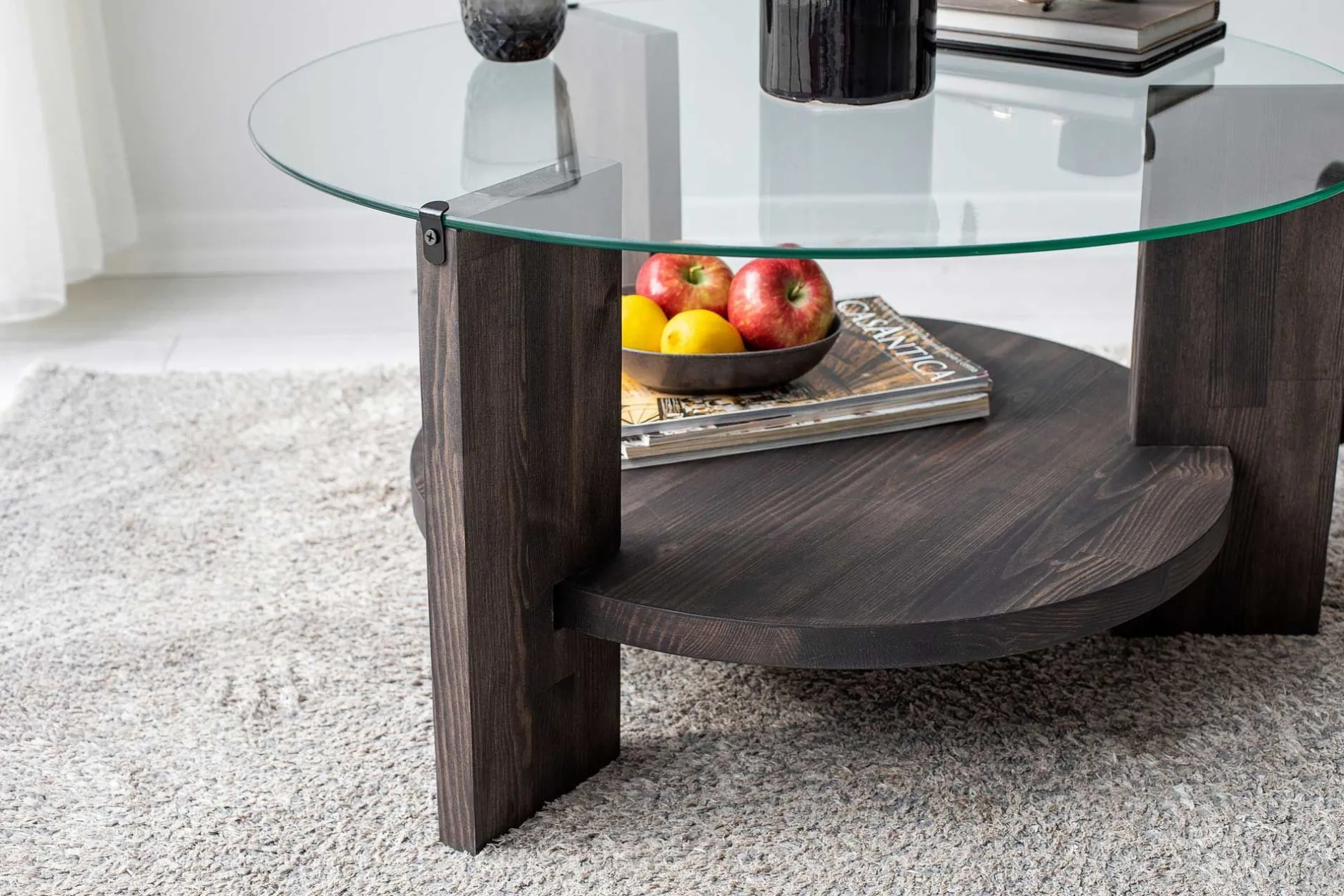 Locelso Couchtisch | 100% gehärtetes Glas | Gestell aus Kiefernholz | Anthrazit