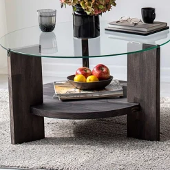 Locelso Couchtisch | 100% gehärtetes Glas | Gestell aus Kiefernholz | Anthrazit