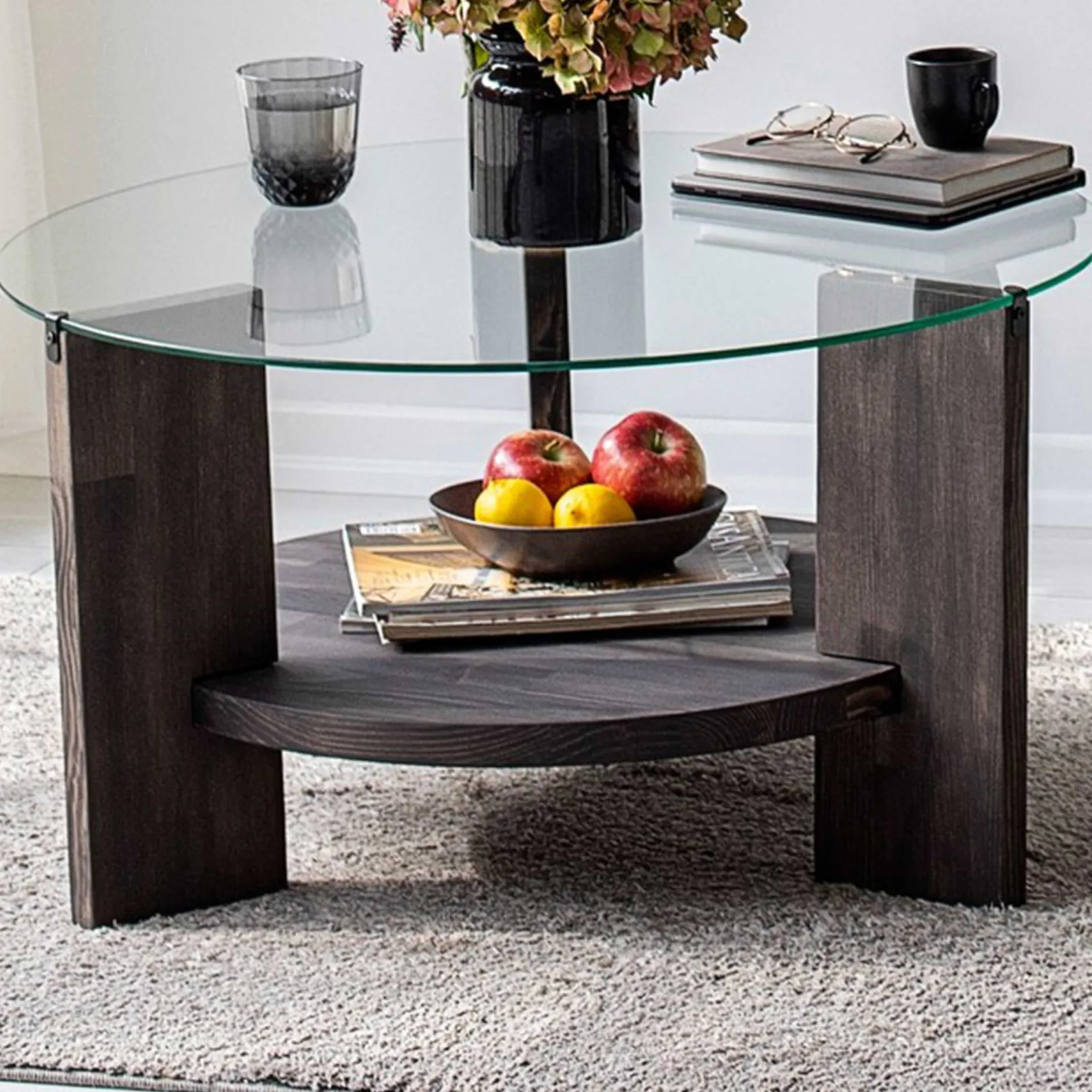 Locelso Couchtisch | 100% gehärtetes Glas | Gestell aus Kiefernholz | Anthrazit