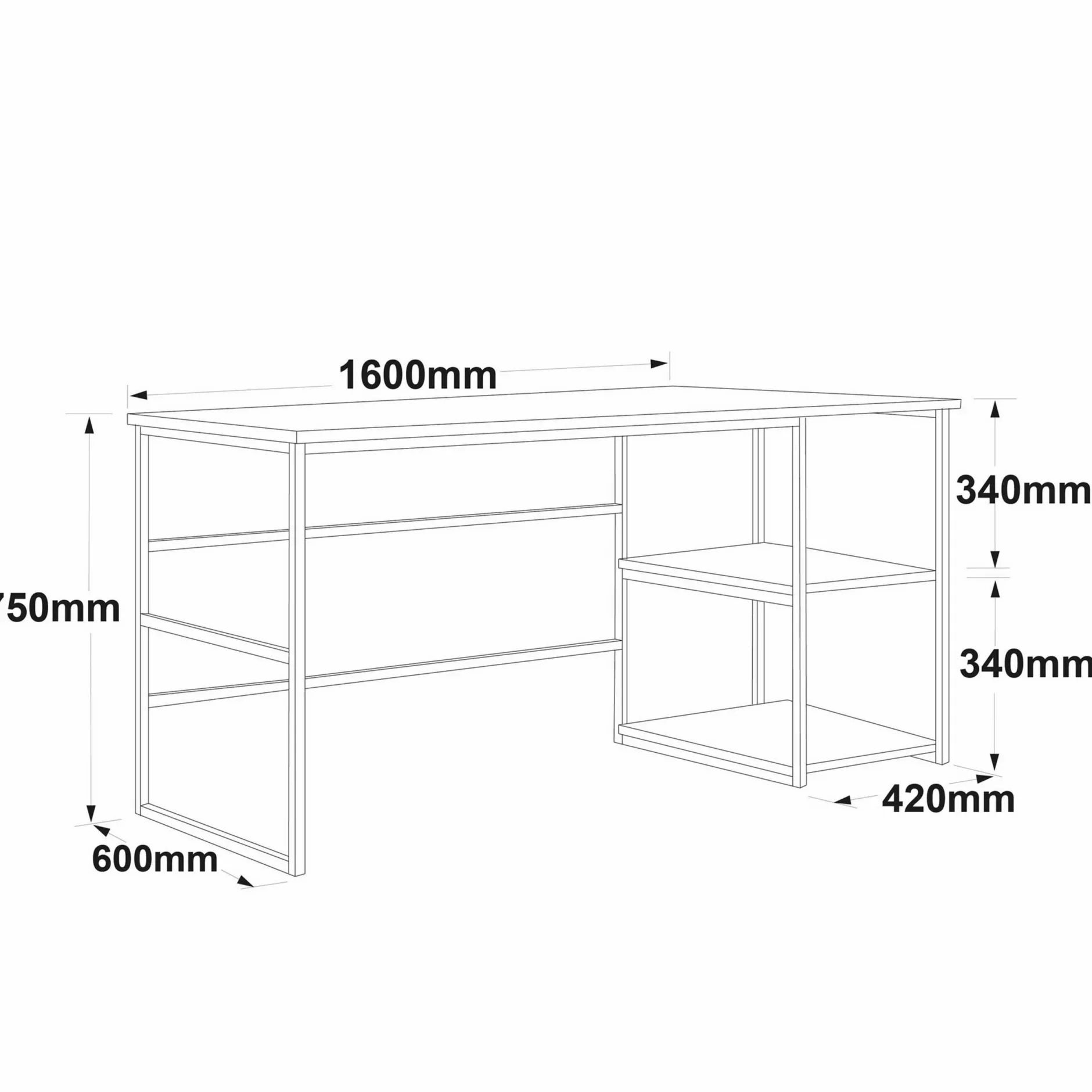 Locelso Schreibtisch | 100% Melamin | 18mm Stärke | Metallgestell | Atlantische Kiefer