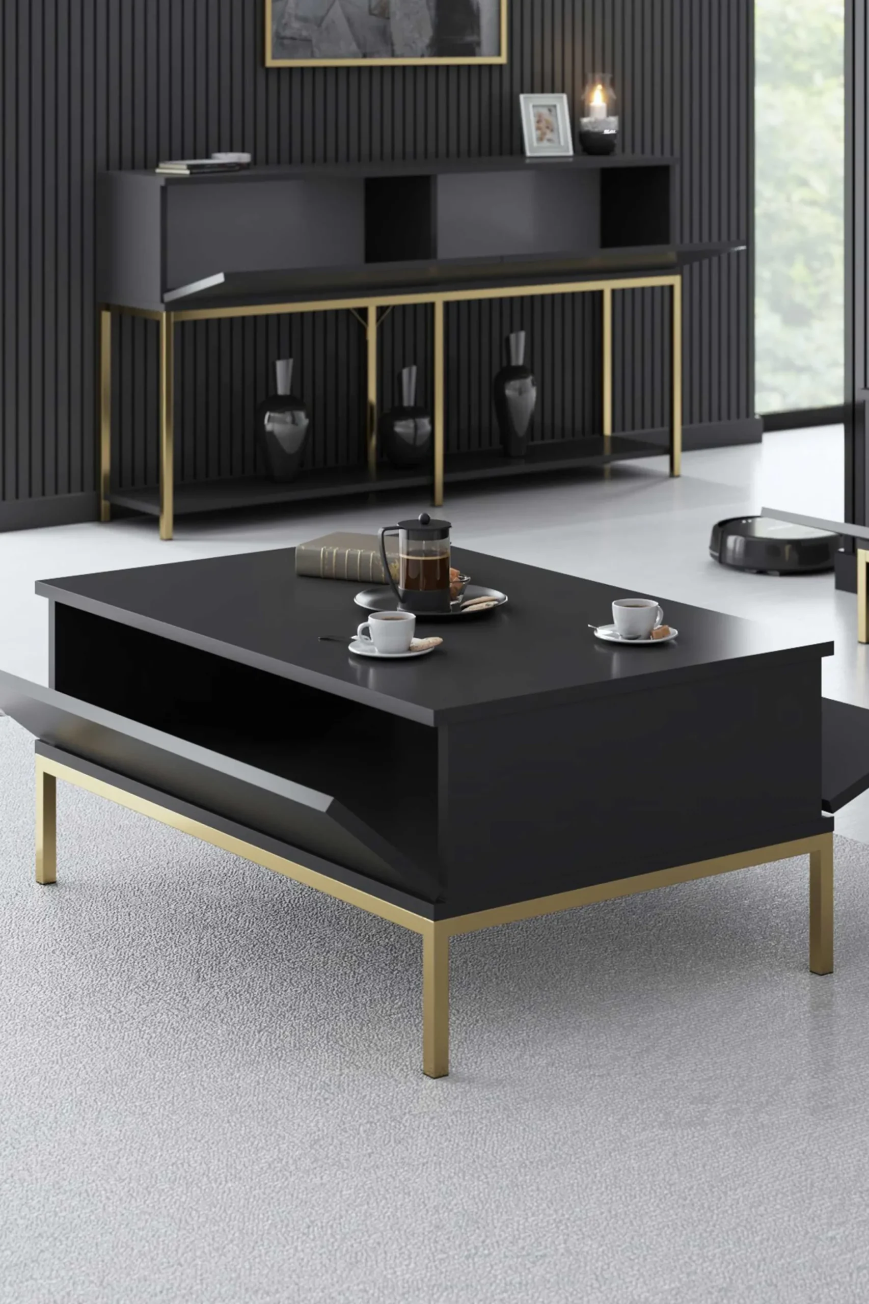 Lord Couchtisch | 100 % MELAMIN | Anthrazit, Gold